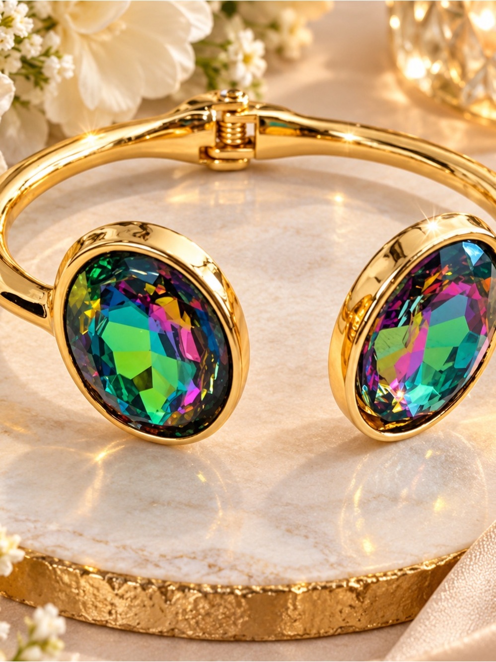 Gold Bracelet with Multicolor Mystic Crystal Stones